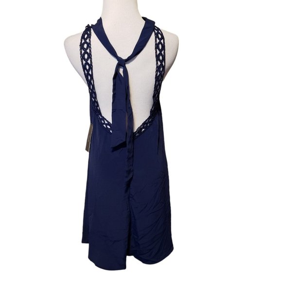 Lulus Womens Navy Blue Mini Dress Halter Cocktail crochet New size S - Picture 5 of 12